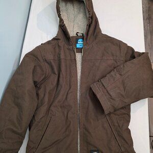 Berne Youth Softstone Duck Hooded Winter Jacket, Brown with Sherpa Lining 10-12